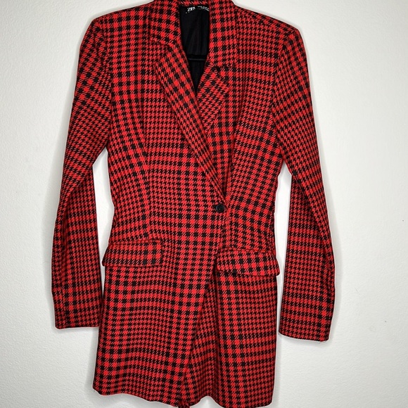 Zara red houndstooth blazer romper XS - Picture 6 of 14